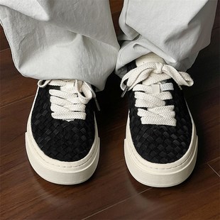 足下工业手工编织板鞋2024夏季新款H透气帆布鞋男女百搭情侣休闲