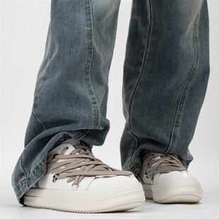 白色ro五芒星疯狂绑带q板鞋男女美式小众厚底小白鞋情侣增高德比