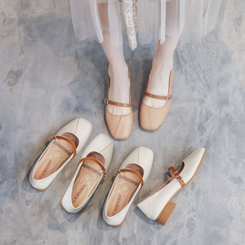 鞋子女2021夏季新款爆款平底粗跟D单鞋休闲奶奶鞋学生百搭豆豆鞋,女鞋,乐福鞋（豆豆鞋）,淘宝优惠券,粉丝福利购,淘宝优惠卷