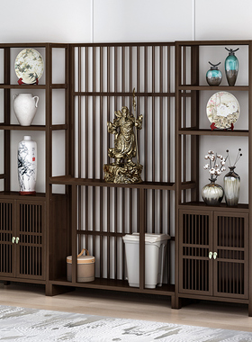 新中式屏风隔断墙客厅实木入户玄关C柜子现代简约镂空格栅装饰座