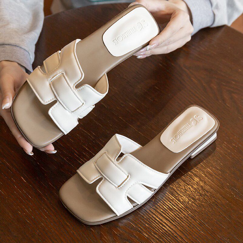 高级感凉拖c鞋女夏季时尚外穿2025新款法式平底一字拖海边沙滩凉