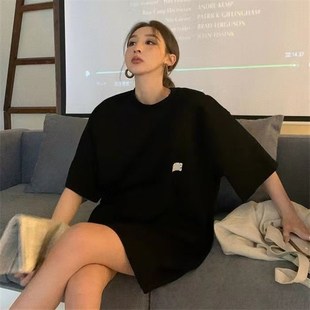 欧货大版下半身失踪t恤女中长款遮屁股遮臀宽松Q大码高个子T恤裙