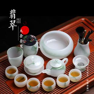轻奢白玉功夫茶杯家用盖碗高端泡茶器办公室茶道 青花琉璃茶具套装