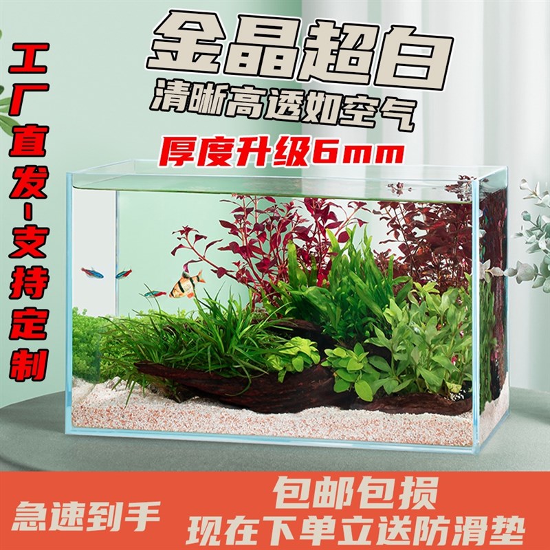 金晶超白玻璃鱼缸定制长方形大型小型裸缸客厅造景60cm80草缸龟缸