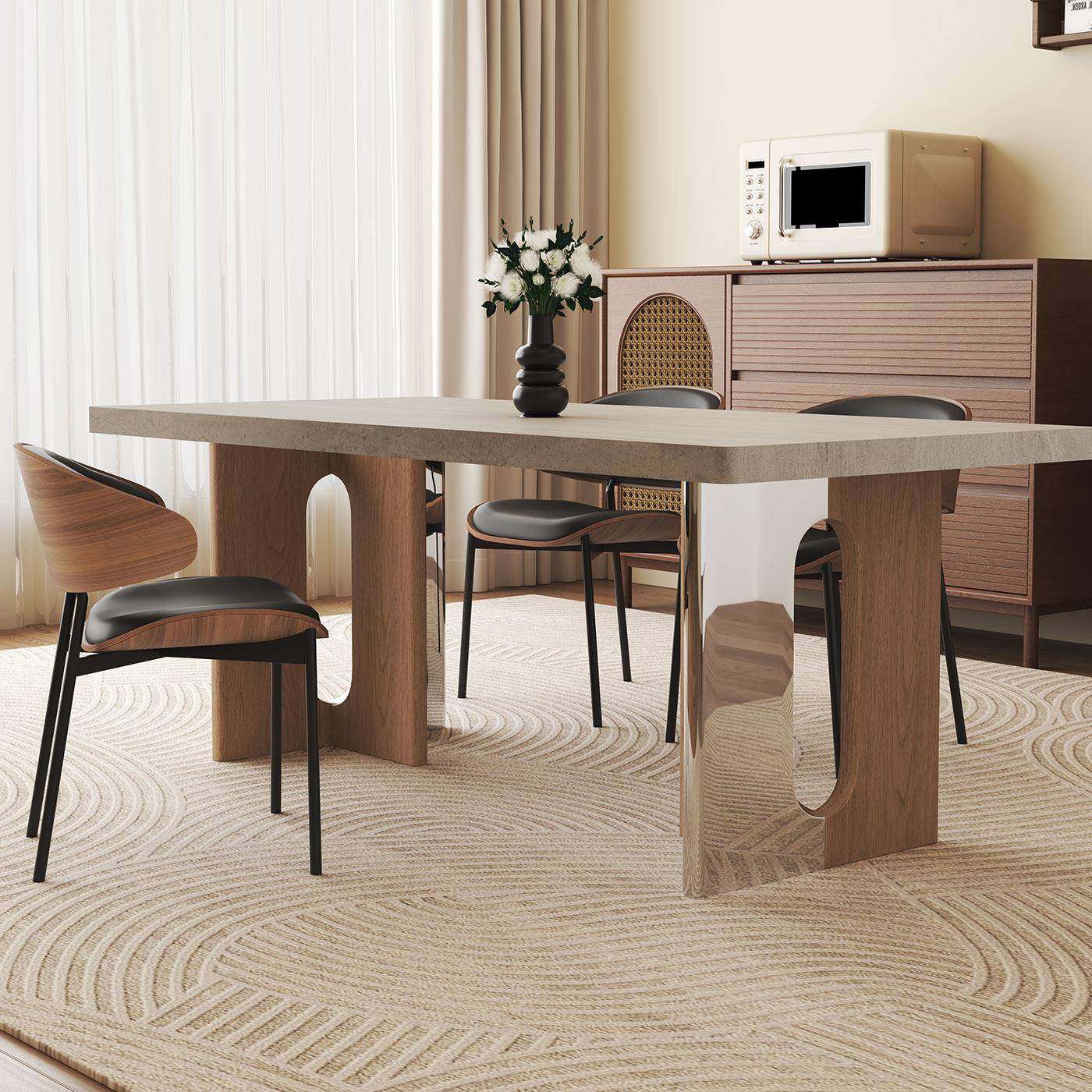 意式轻奢洞石岩板餐桌椅组合家用现代极简小户型长方形下挂饭桌,住宅家具,岩板餐桌,淘宝优惠券,粉丝福利购,淘宝优惠卷