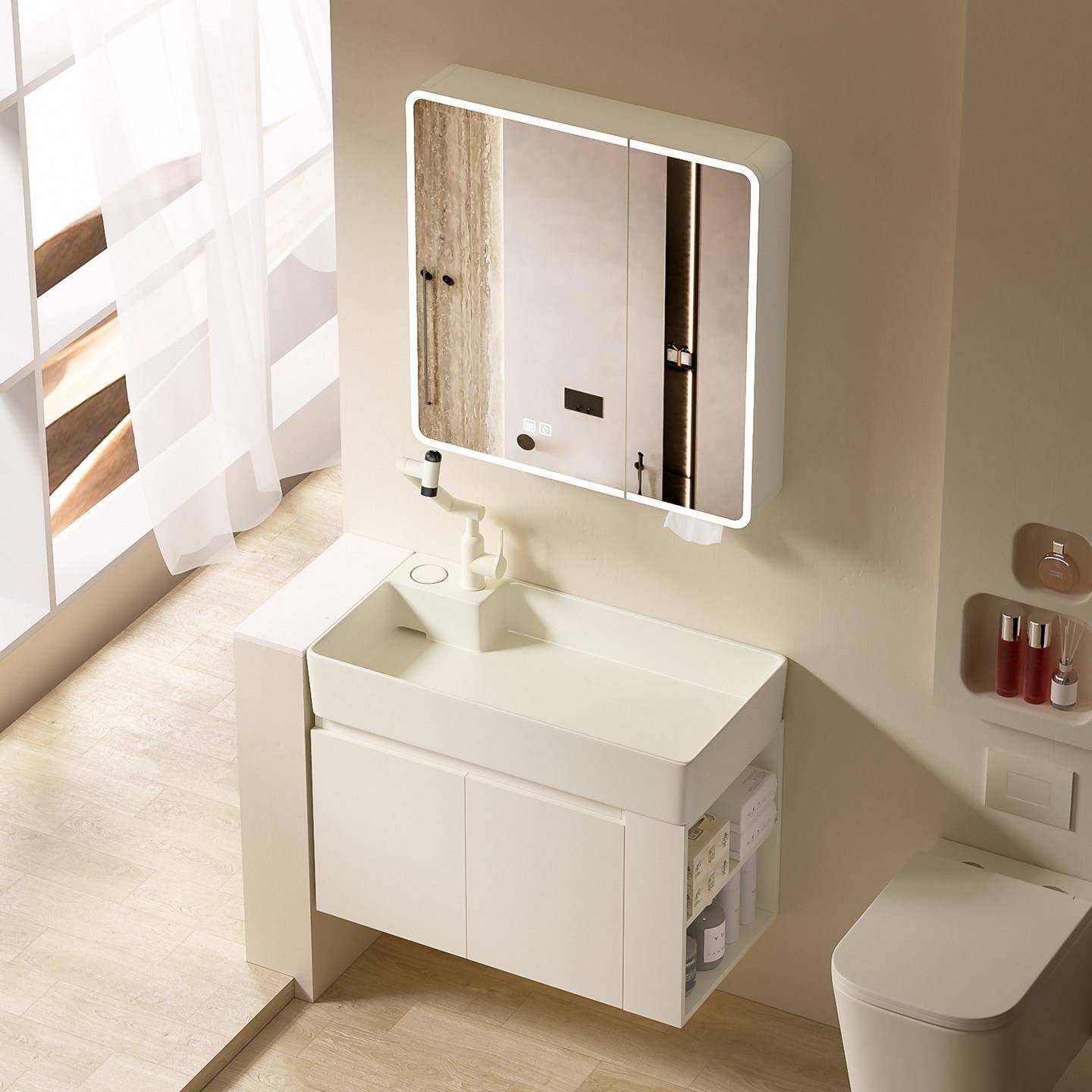 奶油风防水防潮加厚蜂窝铝浴室柜洗手盆组合卫生间家用陶瓷洗脸盆,家装主材,浴室柜组合,淘宝优惠券,粉丝福利购,淘宝优惠卷