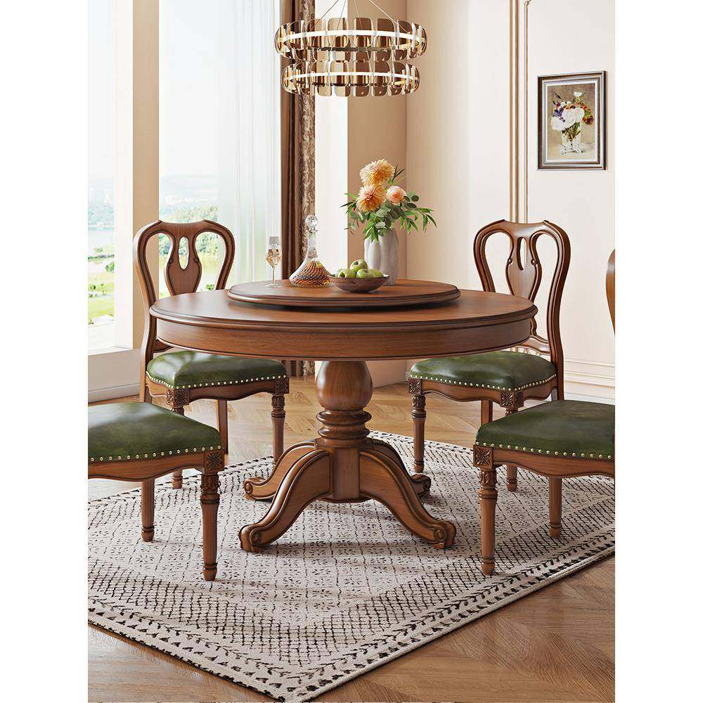 淘美式全实木圆形餐桌椅子组合简约小户型做旧原木家用圆饭桌,住宅家具,实木餐桌,淘宝优惠券,粉丝福利购,淘宝优惠卷