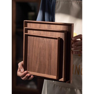 黑胡桃木托盘日式实木长方形茶盘家用木质点心盘客厅高档咖啡托盘