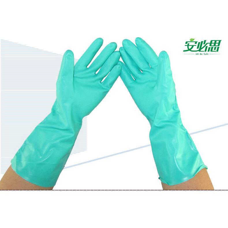 安必思绿丁腈绒里防切割 耐磨耐酸碱溶剂耐油工业劳保保护手套AR