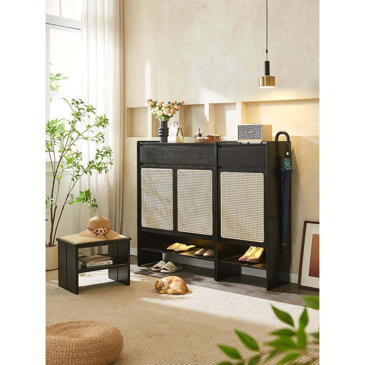 北欧日式藤编收纳储物柜小户型鞋柜新款2026爆款家用门口实木鞋柜,住宅家具,鞋柜,淘宝优惠券,粉丝福利购,淘宝优惠卷