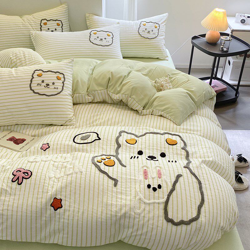 卡通水洗棉毛巾绣四件套被套z非全棉床单宿舍床上三件套床品4,床上用品,学生床品套件,淘宝优惠券,粉丝福利购,淘宝优惠卷
