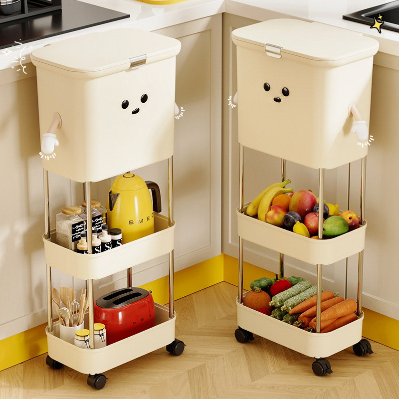小推车米桶家用厨房大米面粉粮食储存罐多功能收纳夹缝蔬菜置物架
