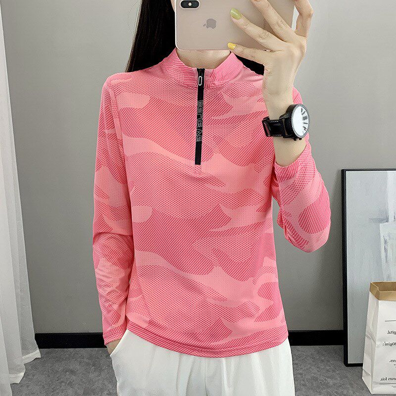 户外速干t恤女运动跑步长袖春夏登山吸汗透气薄款弹力立领快干衣