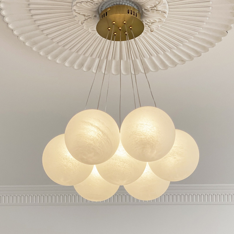 由灯记法式奶油风儿童卧室灯魔豆玻璃月球客厅星球气球灯泡泡吊灯