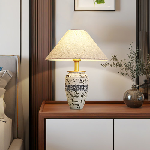 新中式客厅台灯陶瓷卧室床头柜灯美式边几氛围灯2024年新款高级感