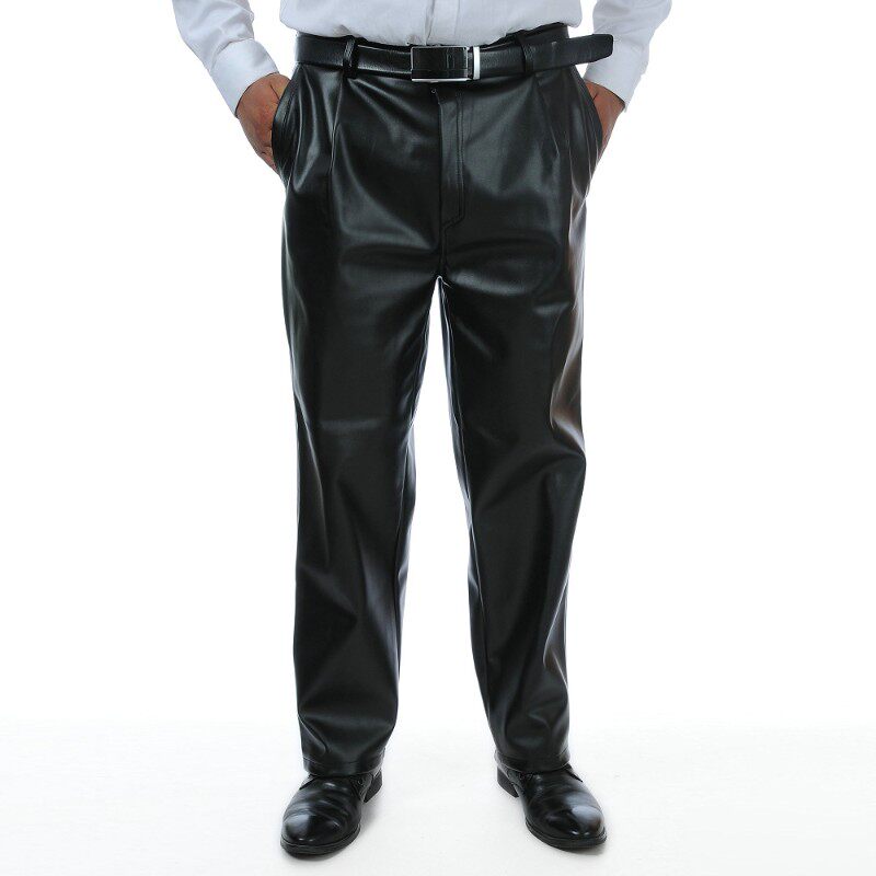 男士秋冬皮裤男中年男装大码防油防水防风中老年宽松休闲高腰男裤