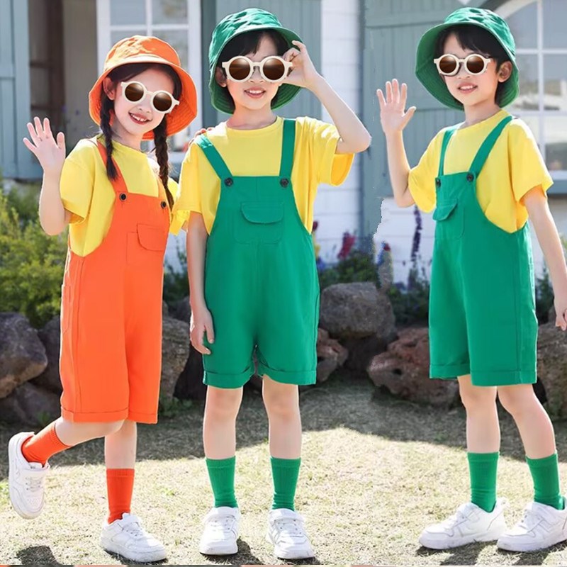 六一幼儿园大合唱表演服装背带裤团体舞蹈儿童啦啦队演出服小学生