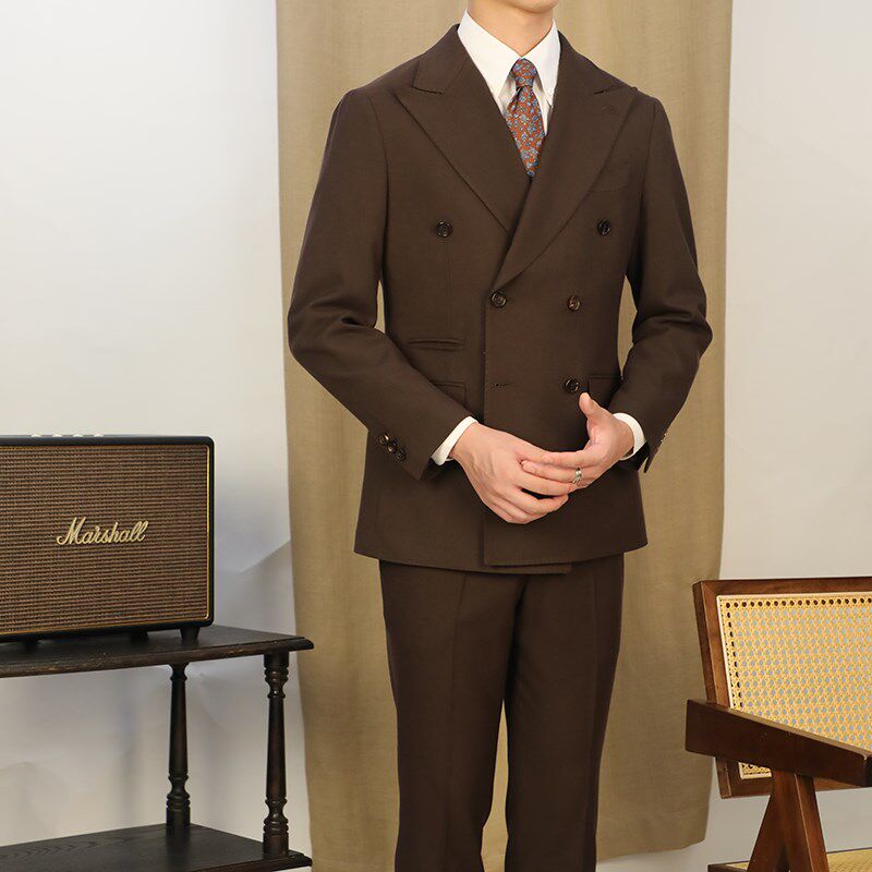 西装套装高定英伦风西装套装男新郎结婚礼服双排扣休闲西服两件套