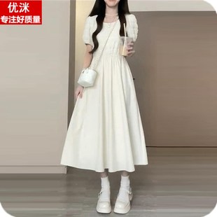 女大童茶歇法式白色连衣裙初中学生夏季甜美气质少女孩可爱长裙子