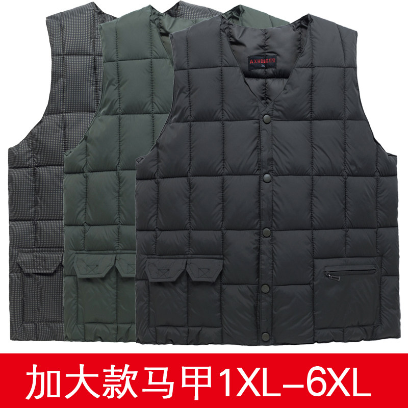 羽绒棉马甲男冬大码加厚中老年无领坎肩春秋爸爸保暖背心居家内穿