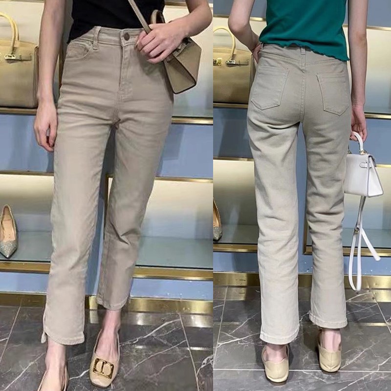 2021年大码弹力开叉牛仔裤女高腰显瘦胖妹妹mm直筒九分裤子薄款夏