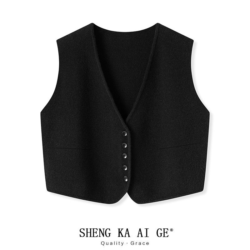 羊毛v领西装马夹小外套女2021春秋内搭针织开衫毛呢马甲无袖坎肩