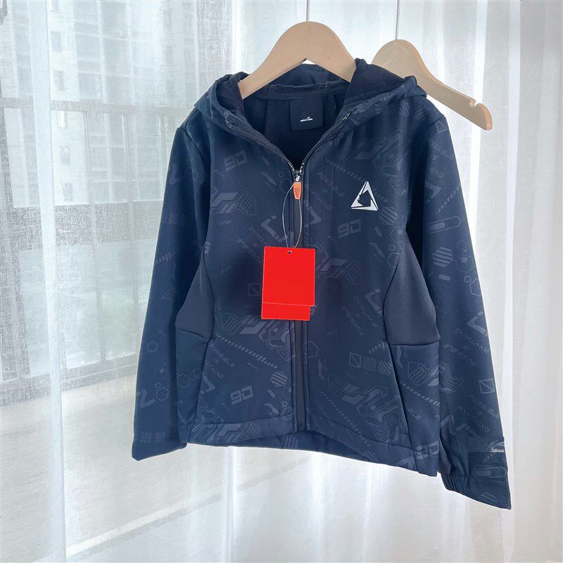 纯元 男童春季加绒连帽风衣外套 儿童户外运动一体绒卫衣130-170