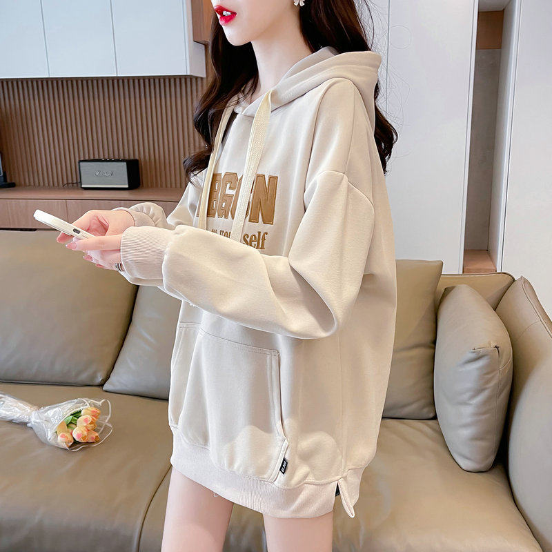 早秋装小个子连帽卫衣女春秋季韩版宽松大码薄款中长款遮屁股外套