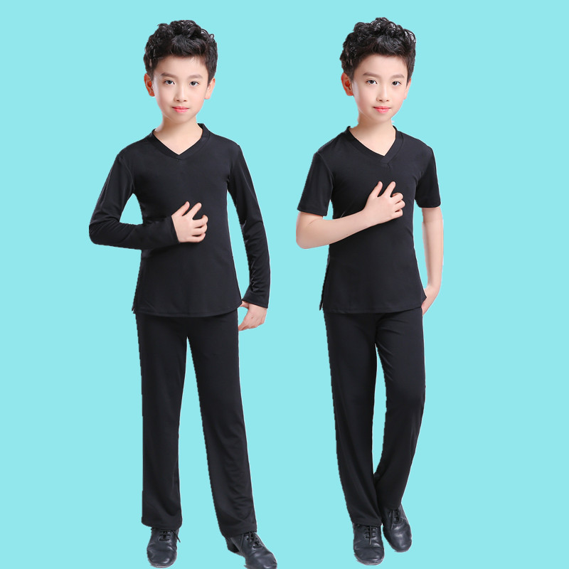 男童拉丁舞服装儿童舞蹈服男孩练功服长短袖男形体服练舞套装新款