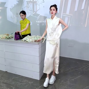 新中式国风套装女气质高级感马甲阔腿裤两件套2025年夏季新款女装