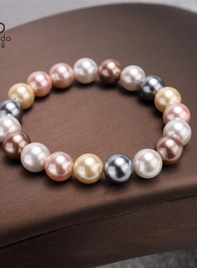 手串女网红气质手链仿珍珠贝珠手环松紧可调节手饰闺蜜礼物配饰品