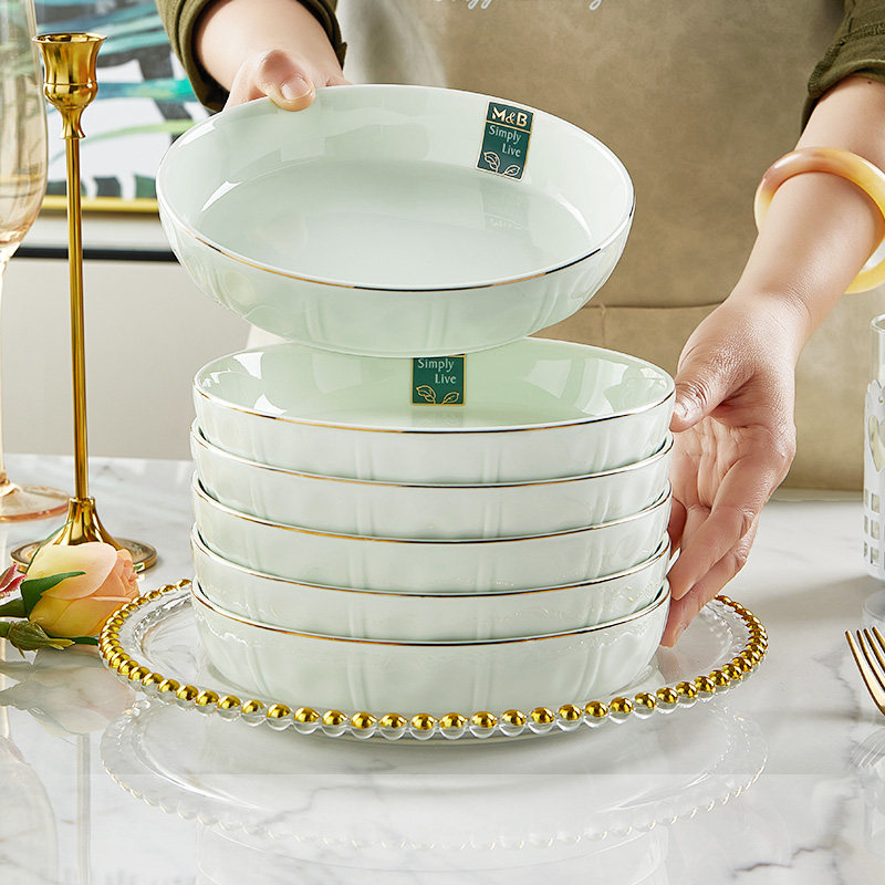 陶瓷盘子菜盘2024新款家用加厚防烫简约时尚圆形碟子碗盘组合餐具