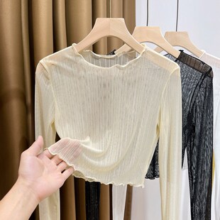 搭配吊带裙内搭打底衫 木耳边蕾丝上衣女秋冬2024新款 高档洋气小衫