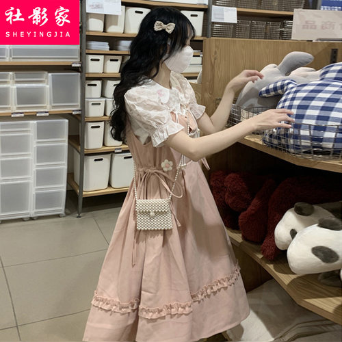 文艺小众背带连衣裙少女2025夏装新款初高中学生收腰长裙子两件套