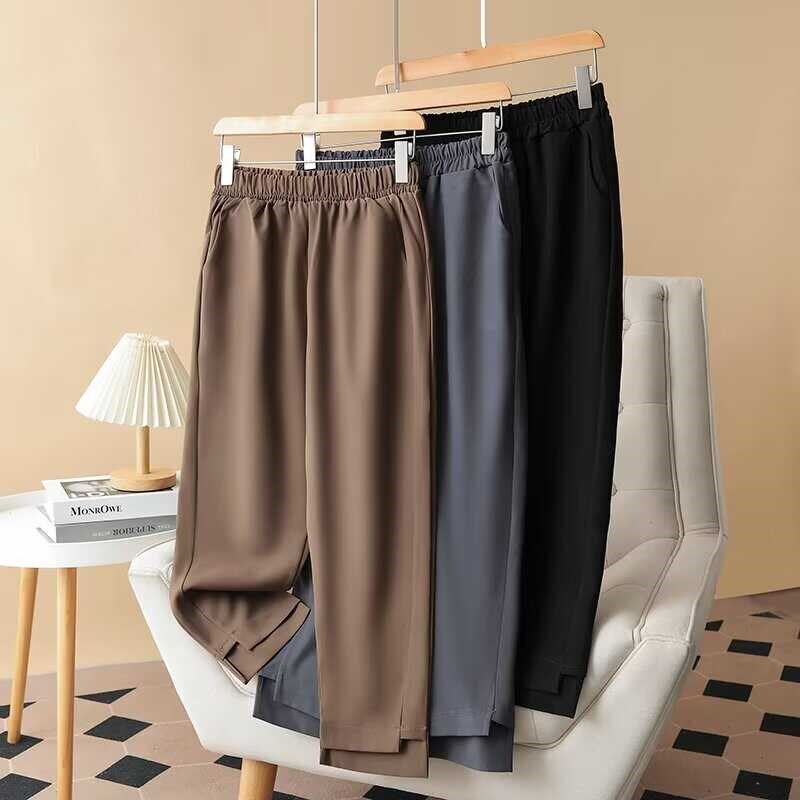 大码女装烟管裤夏季韩版新款胖mm宽松显瘦松紧腰九分西装裤休闲裤