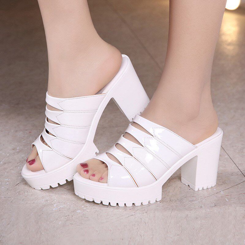 小码拖鞋女313233高跟小号粗跟韩版时尚气质外穿配裙子一脚蹬凉拖