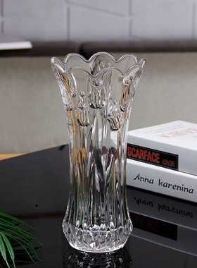 加厚加重水晶玻璃花瓶简约创意客厅富贵竹摆件花瓶百合插花无铅