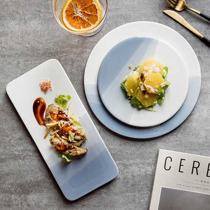 陶瓷西餐盘平板盘圆形蛋糕盘甜品盘长方寿司盘托盘正方盘酒店商用