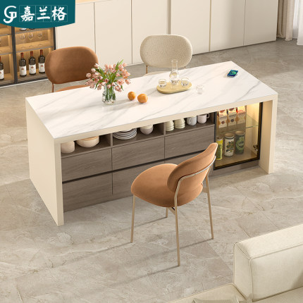 客厅吧台桌隔断柜开放式岩板中岛台餐桌一体岛台柜料理台定制9E69
