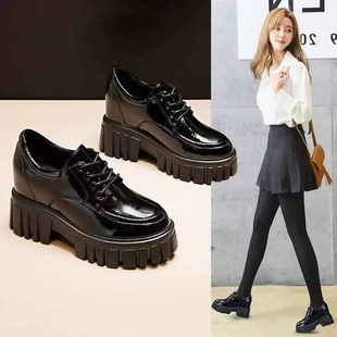 松糕厚底高跟单鞋 小个子内增高女鞋 新款 2025春秋季 9cm增高小皮鞋