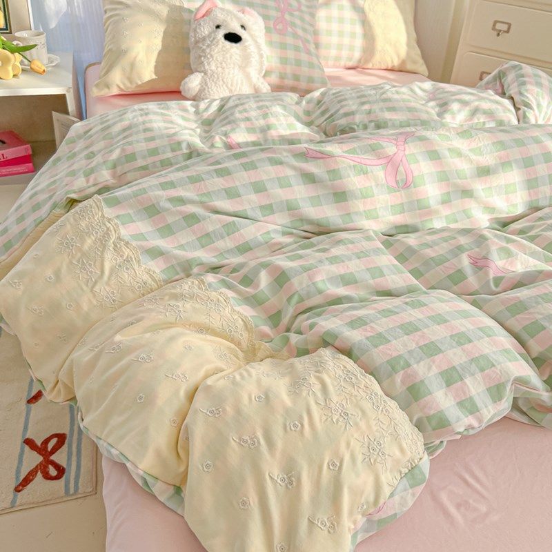 韩版花边超柔云朵棉床单床笠床裙款四件套水洗棉被套宿舍多尺寸