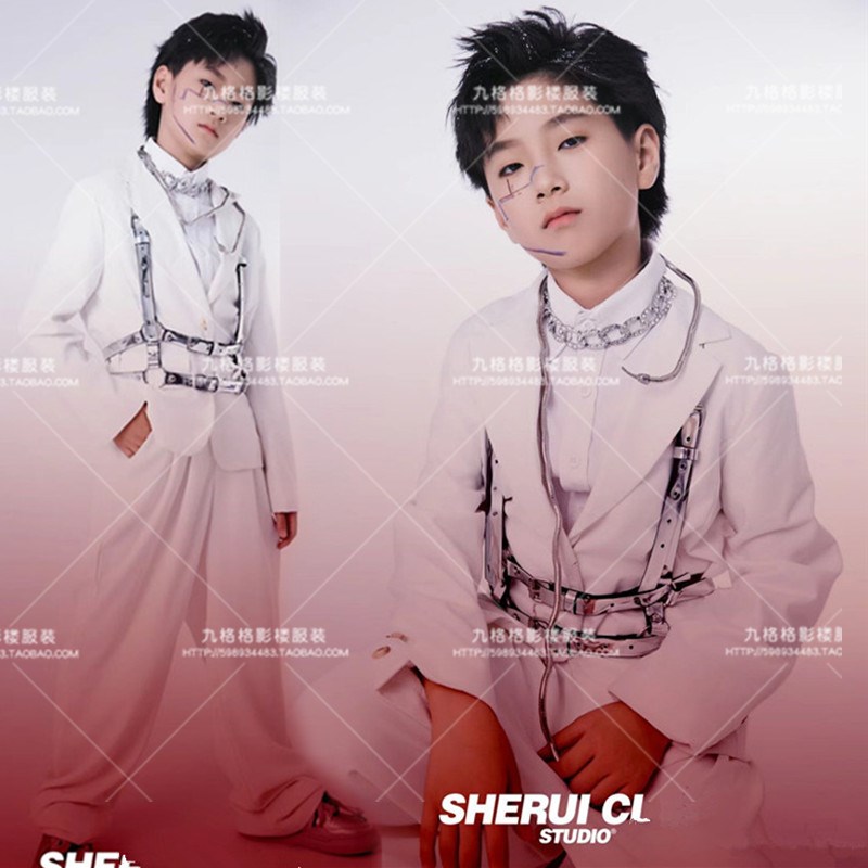 潮童科技感儿童演出服未来元宇宙创意主题男童西装走秀表演服装酷