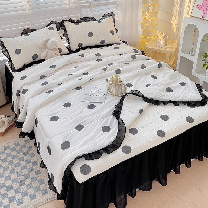 2024新款清新乳胶床裙款凉席z夏被四件套黑纱仙女风三件套夏季飘