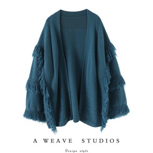 女中长款 羊绒开衫 纯羊绒毛衣外套冬 大克重加厚流苏阔袖 狂抬气质