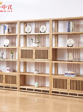 茶叶店展示柜陈列柜实木榆木带灯茶具博古架普洱茶饼架货架展示架