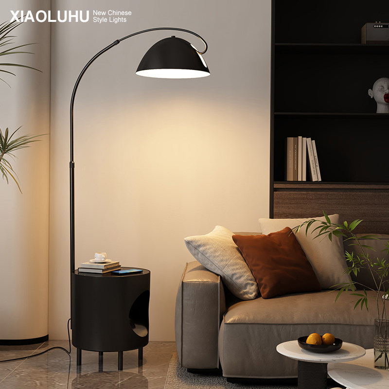 落地灯客厅沙发旁卧室床头柜一体置物架创意北欧轻奢网红立式台灯