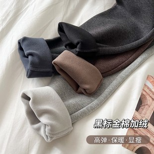 秋冬季一体加绒加厚保暖女裤九分裤打底裤女外穿保暖裤棉裤健美裤