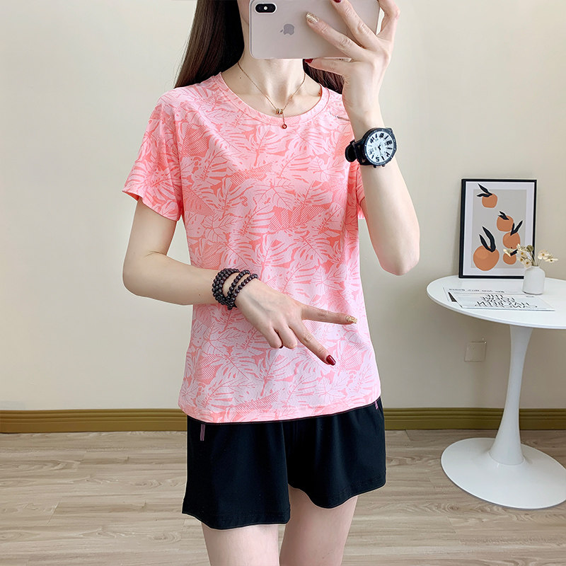 速干衣女夏季冰丝短袖跑步健身服迷彩薄运动透气圆领快干T恤短袖