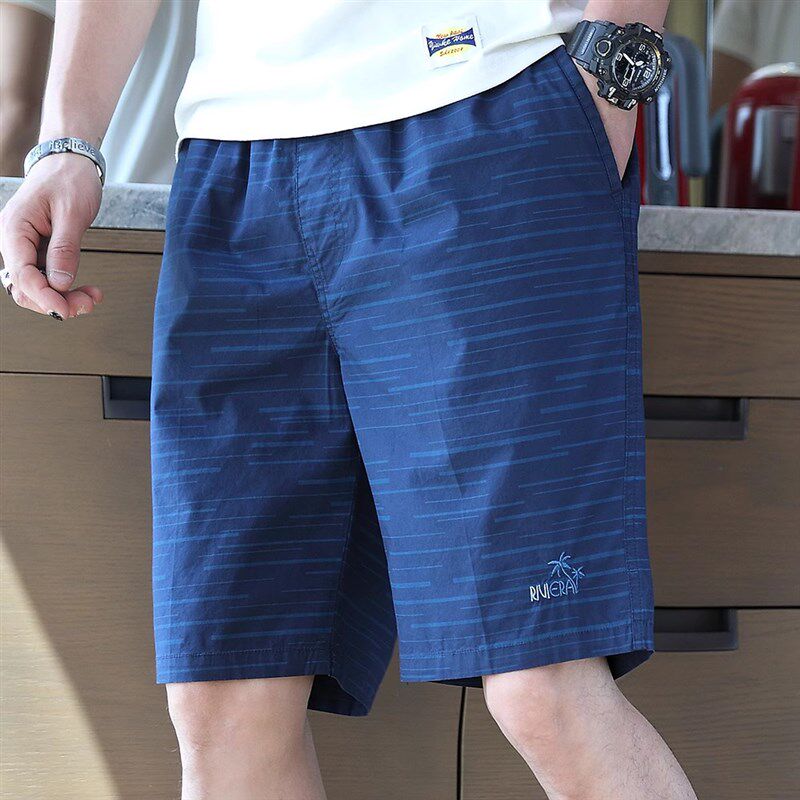 纯棉夏季薄款外穿海边度假沙滩裤居家大裤衩条纹短裤男士五分裤潮