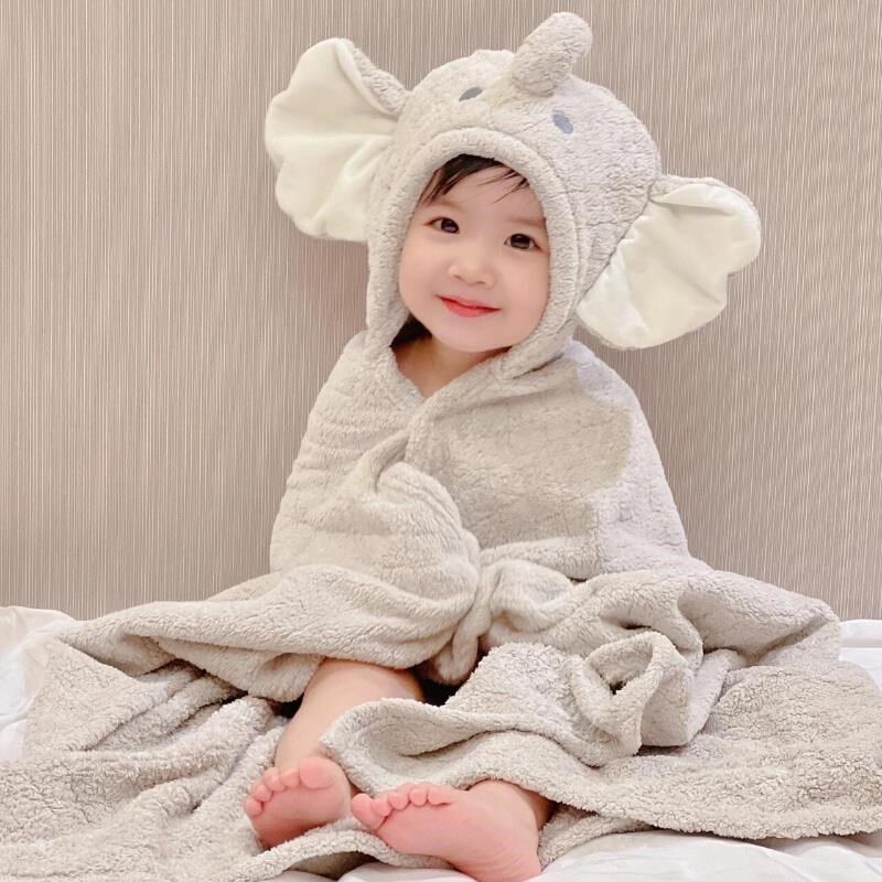 儿童浴巾斗篷纯棉a类不掉毛新生儿宝宝超软带帽浴袍加厚吸水速干